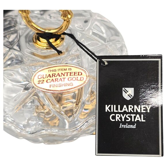 Killarney Crystal Ireland 22K Gold Trinket Dish w/ Emerald Heart Claddagh Accent - Picture 3 of 16